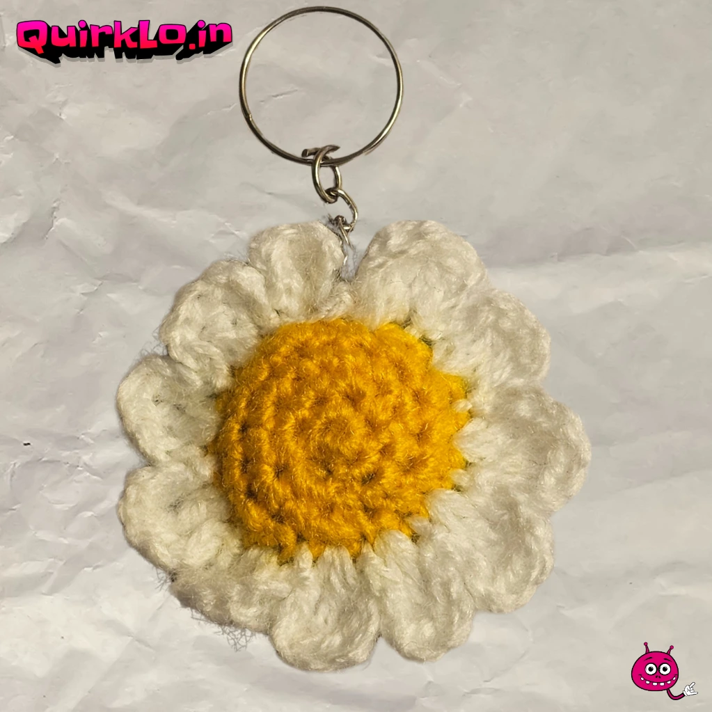 Handmade Crocheted Daisy Flower Keychain